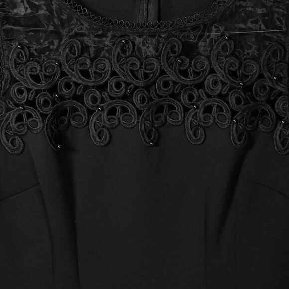 T Tahari Women's Dress Black Stretch Embroidered Lace Mesh Beaded Sheath Size 2 - Picture 4 of 9